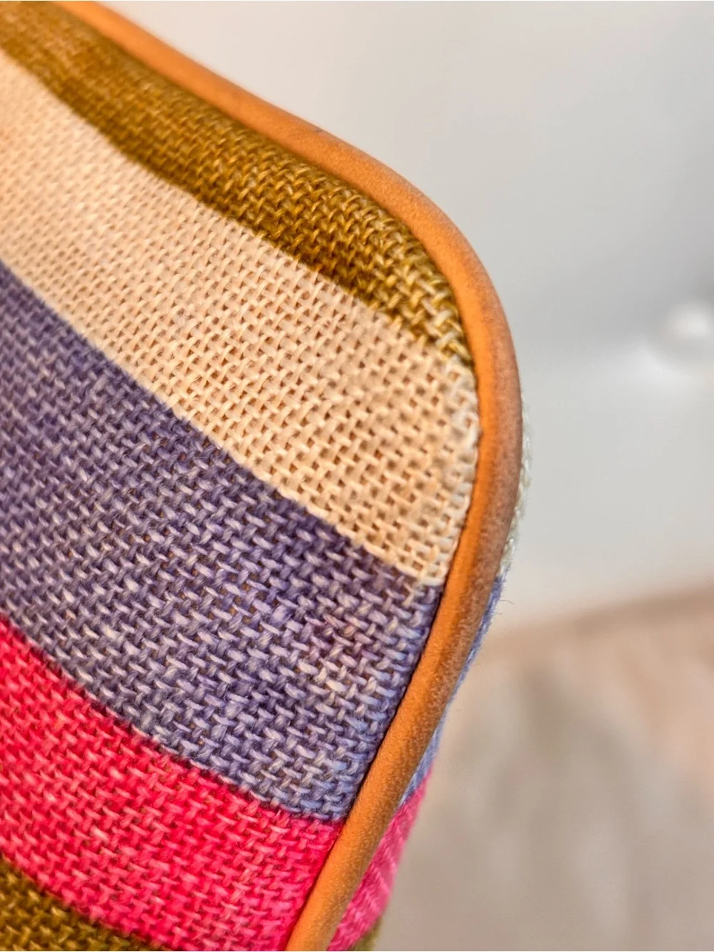 Coach Multicolor Striped Canvas & Leather Wristlet - Orange, Purple, Pink, Brown